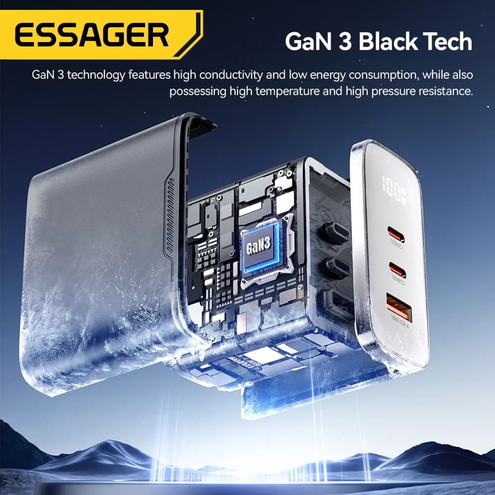 Зарядний пристрій GaN 100W USB-C з цифровим дисплеєм