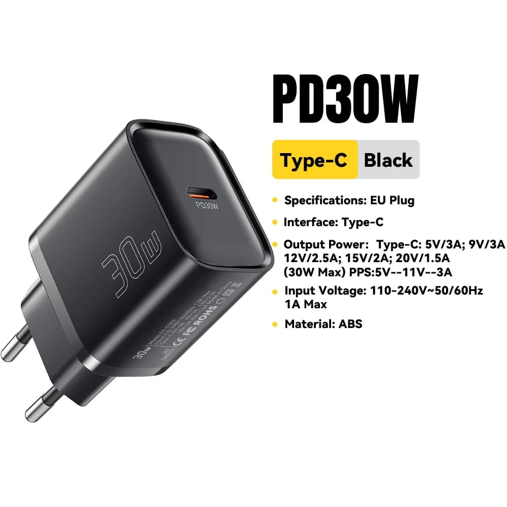 Міні зарядний пристрій 30W USB-C PD
