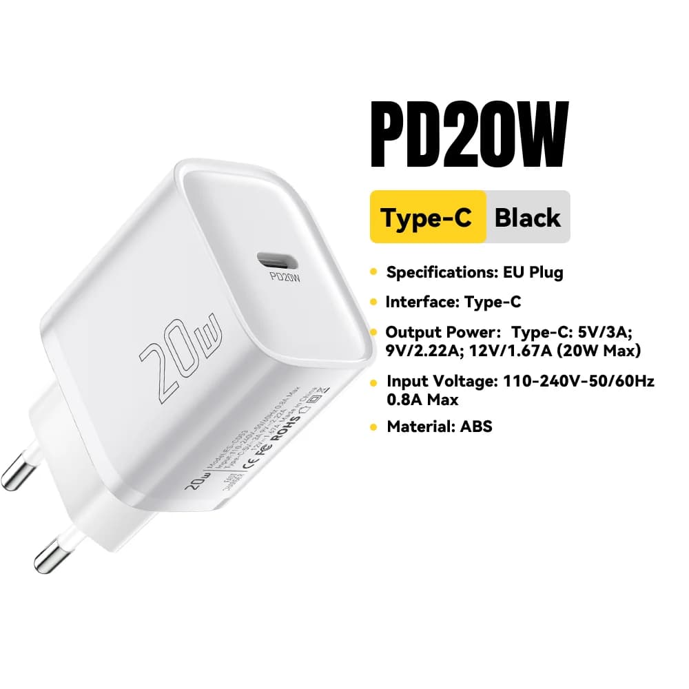 Міні-мережеве зарядне пристрій USB-C PD, 20 Вт