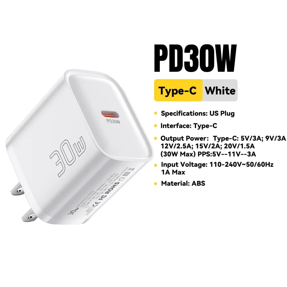 Міні зарядний пристрій 30W USB-C PD