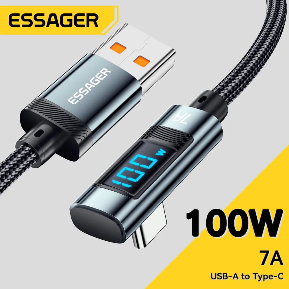 Гнутий кабель USB-C 7A 100W з цифровим дисплеєм