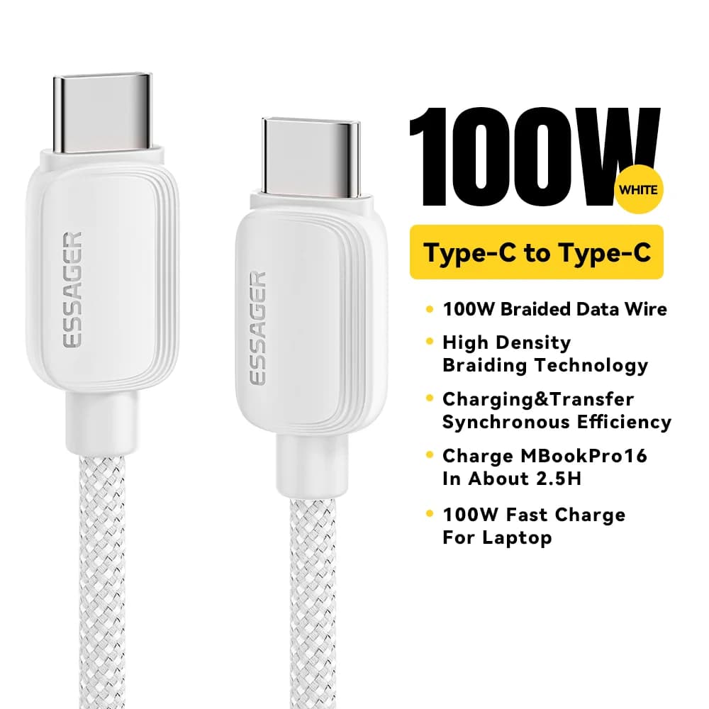 Кабель USB-C на USB-C 100W, швидка зарядка PD 5A