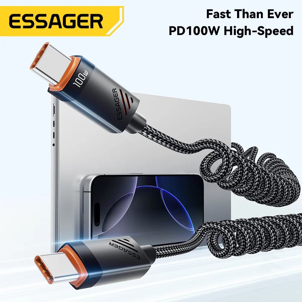 Спіральний кабель для швидкої зарядки USB-C на USB-C 100W