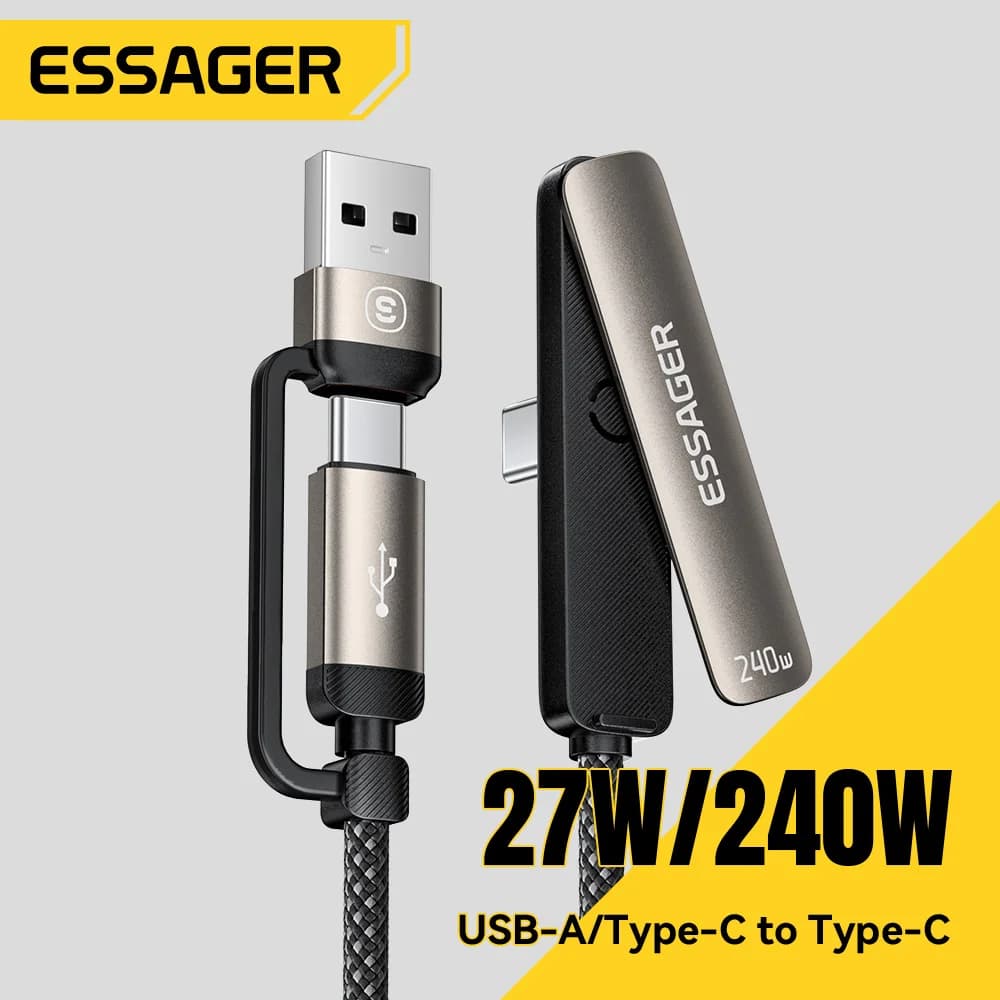 Гнучкий кабель USB-C 240 Вт 2-в-1 із підставкою для телефону