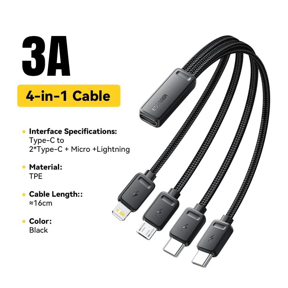 Портативний багатожильний кабель зарядки 4-в-1 USB