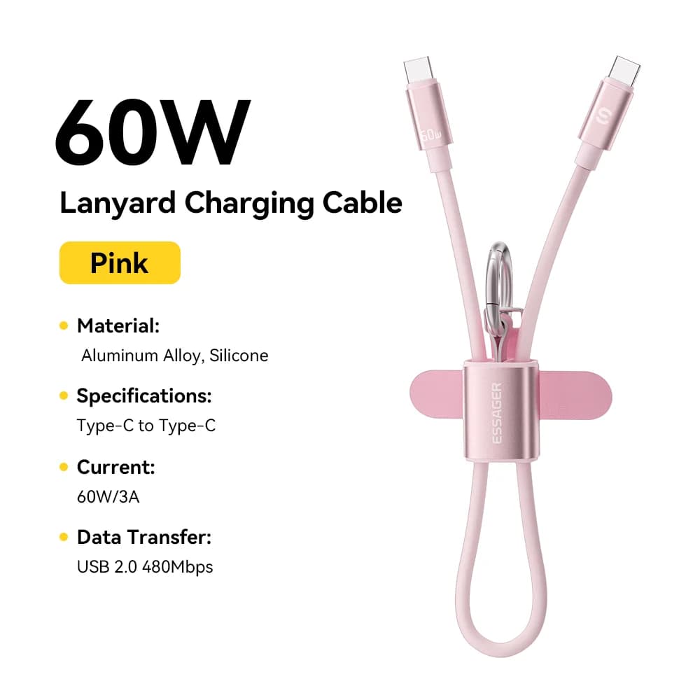 Короткий кабель-ремінчик USB-C to USB-C 60W