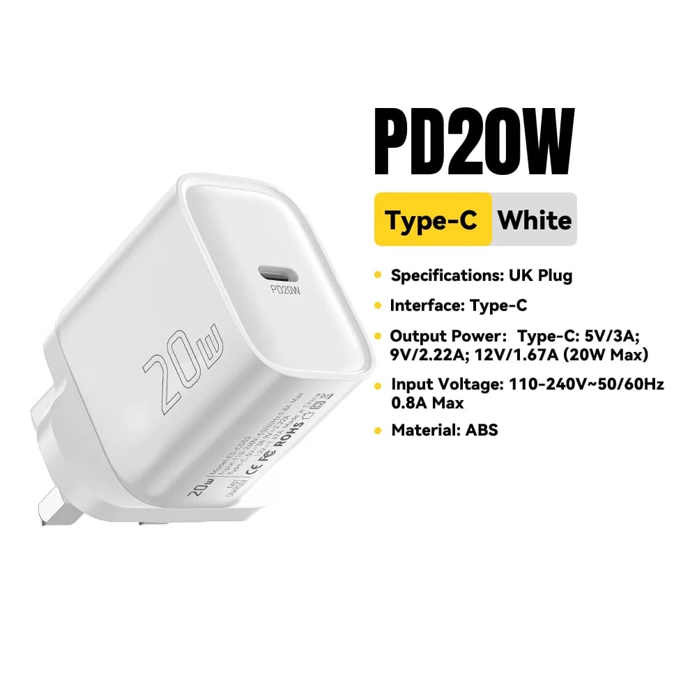 Міні-мережеве зарядне пристрій USB-C PD, 20 Вт