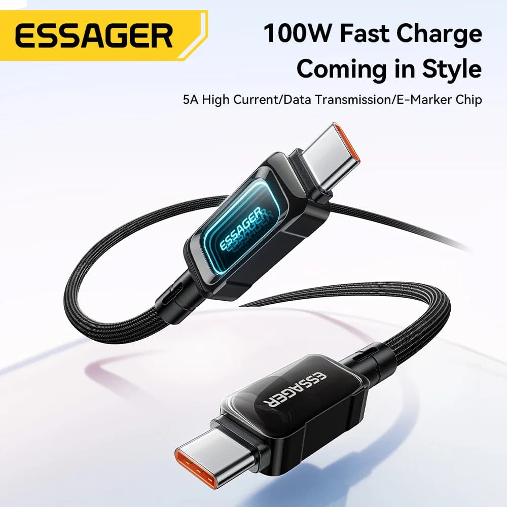 Кабель швидкої зарядки USB-C до USB-C, 100 Вт, з LED-дисплеєм