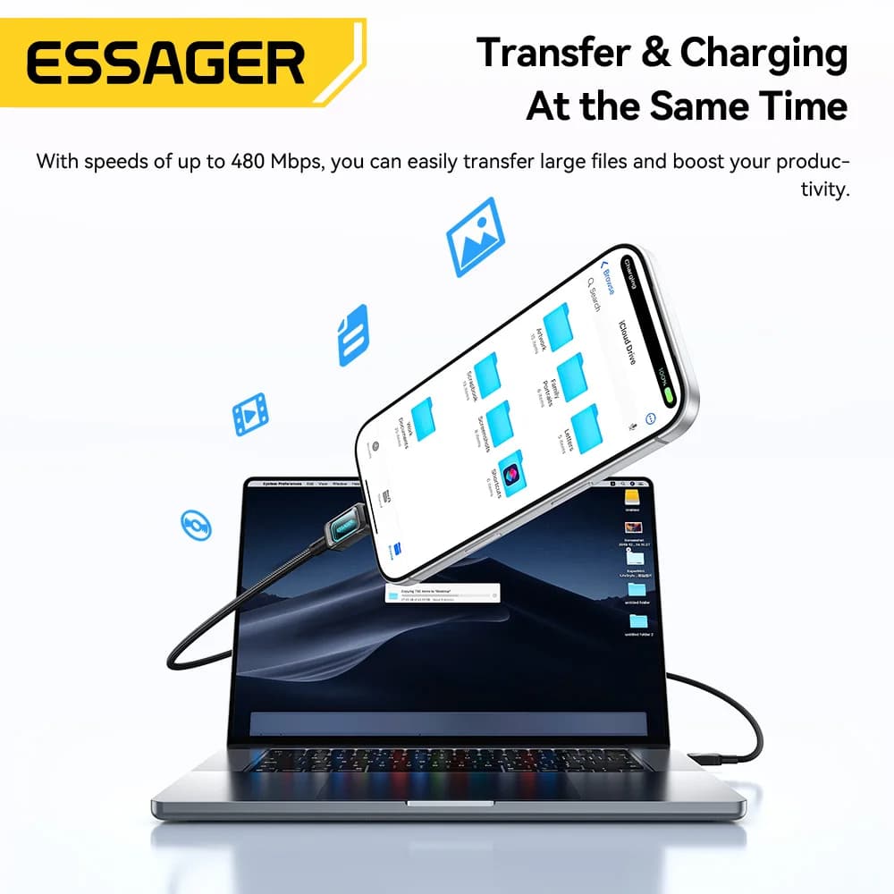 Кабель швидкої зарядки USB-C до USB-C, 100 Вт, з LED-дисплеєм