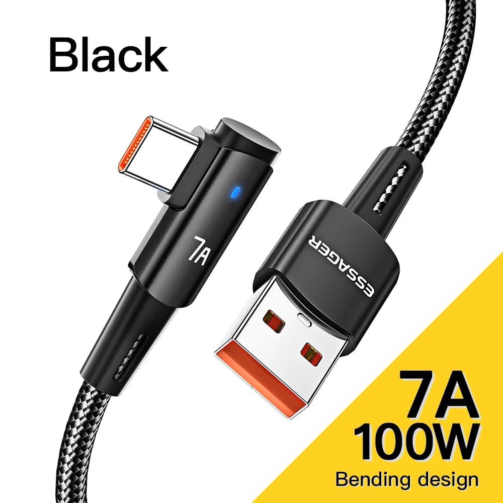 Кабель USB Type-C 7A з кутовим роз'ємом 90° та зарядкою 100 Вт