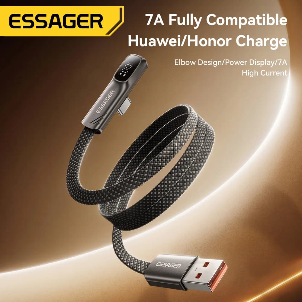 USB-C кабель 7A 100W з кутовим штекером та цифровим дисплеєм
