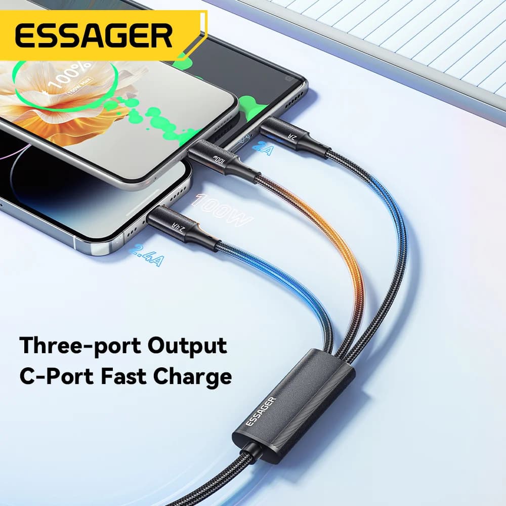 Кабель для зарядки USB-C to Lightning 100W 3-в-1