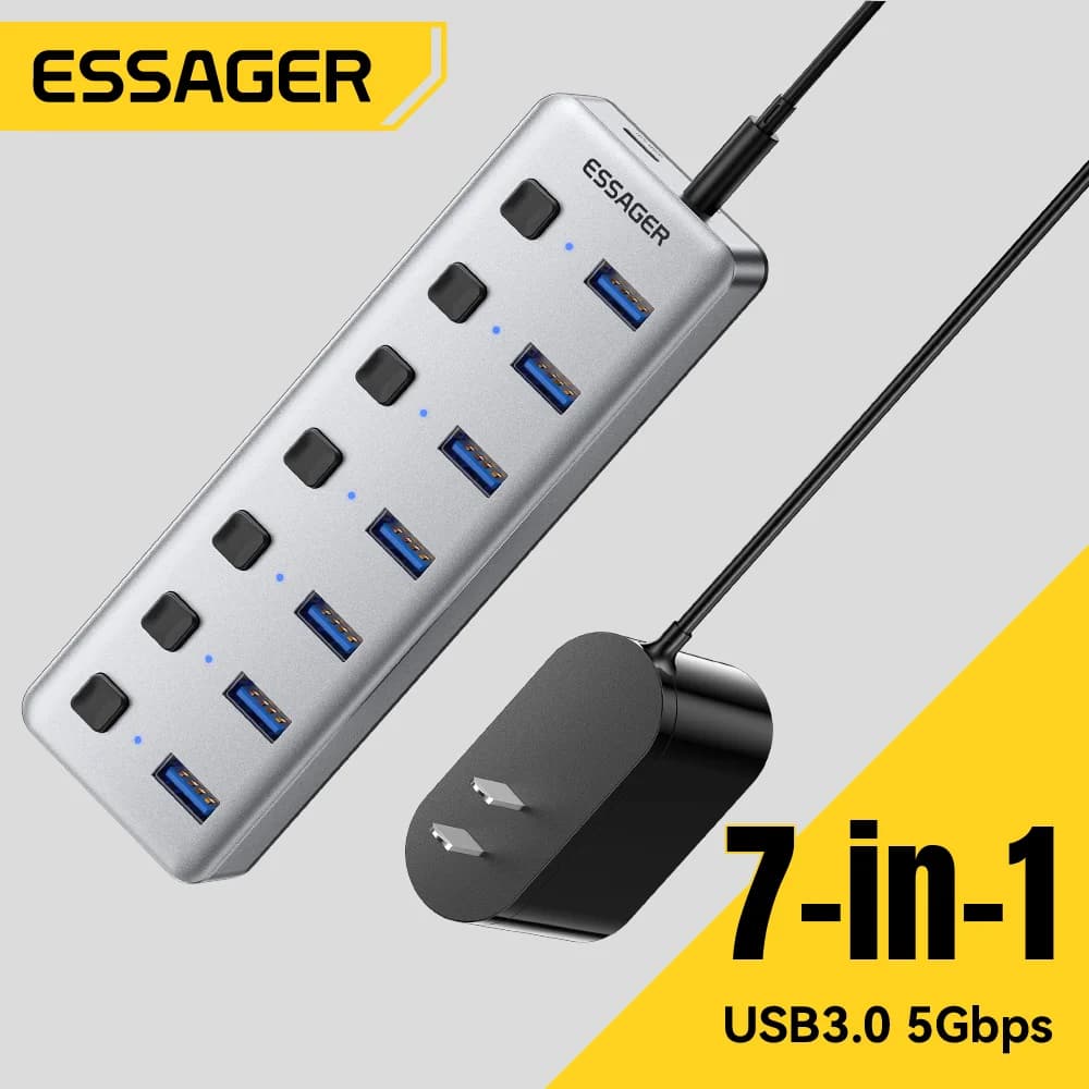 USB 3.0 хаб на 7 портів із адаптером живлення 24Вт