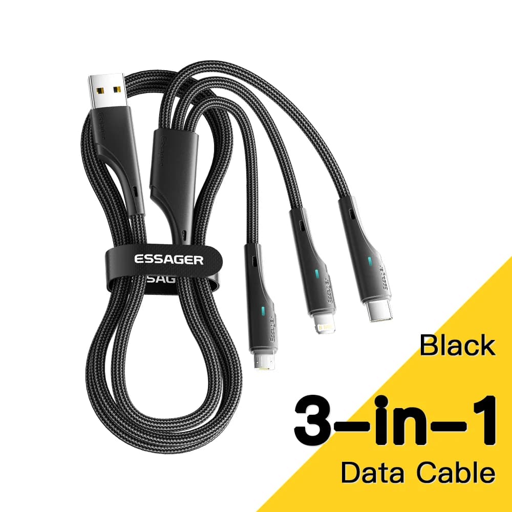 Багатозарядний кабель 3-в-1 USB-C Micro USB Lightning