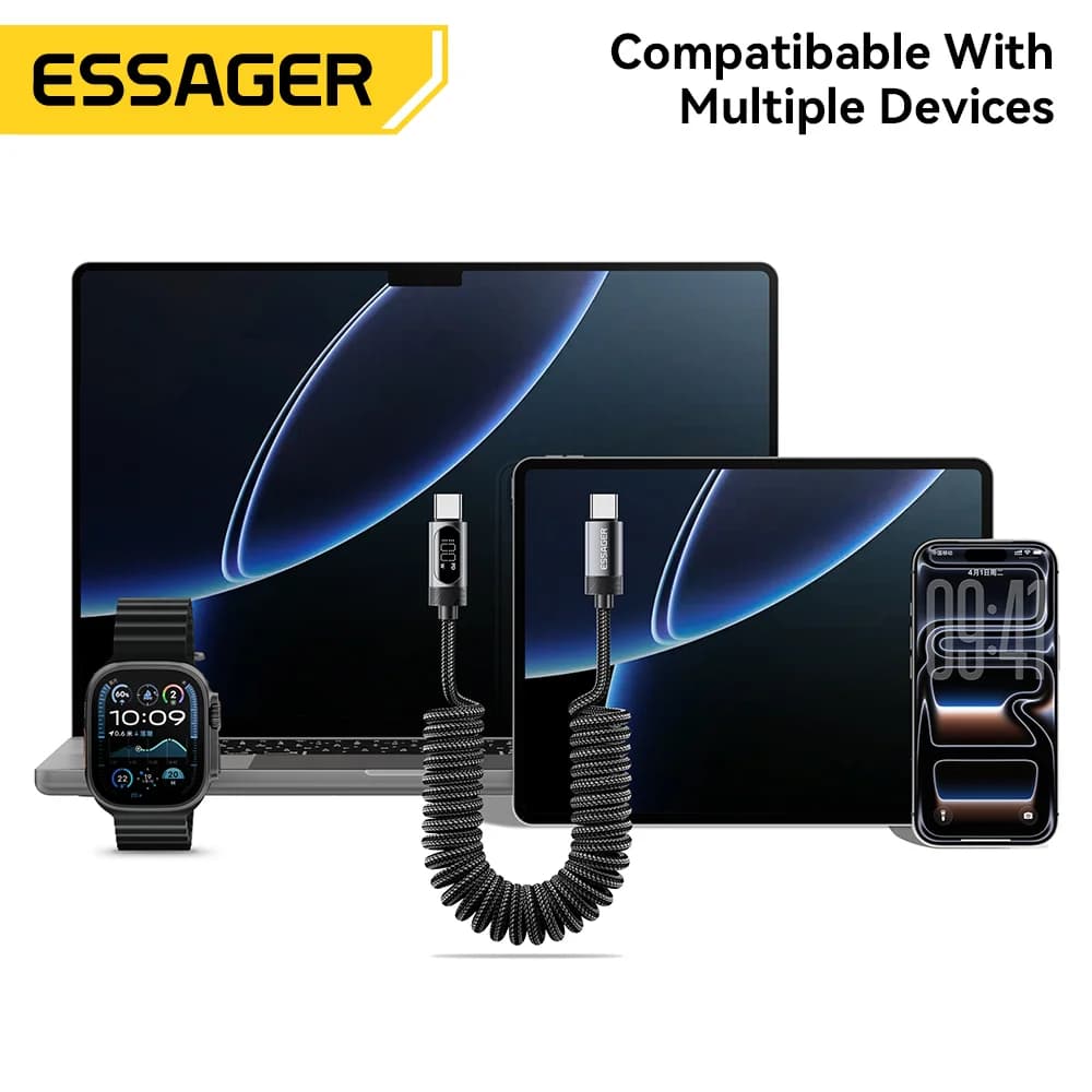 Автомобільний кабель USB-C to USB-C 100W (пружинний)