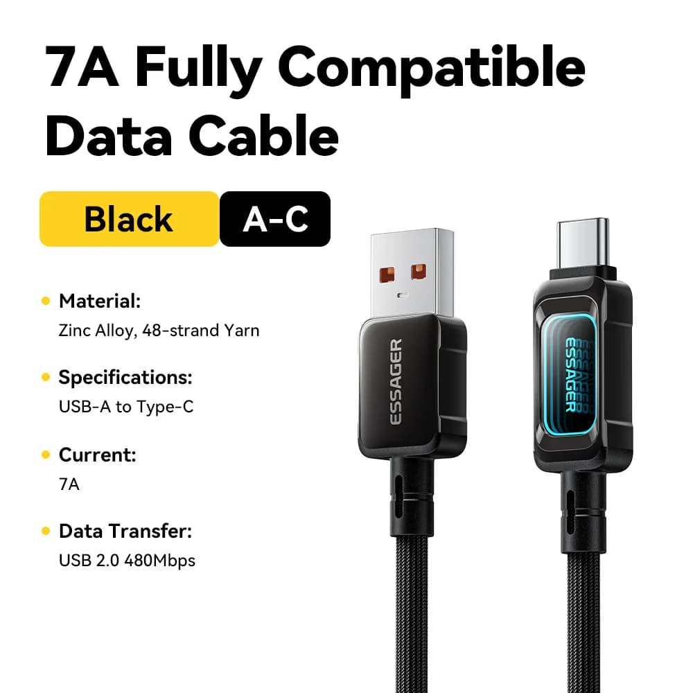 Кабель швидкої зарядки USB-C до USB-C, 100 Вт, з LED-дисплеєм