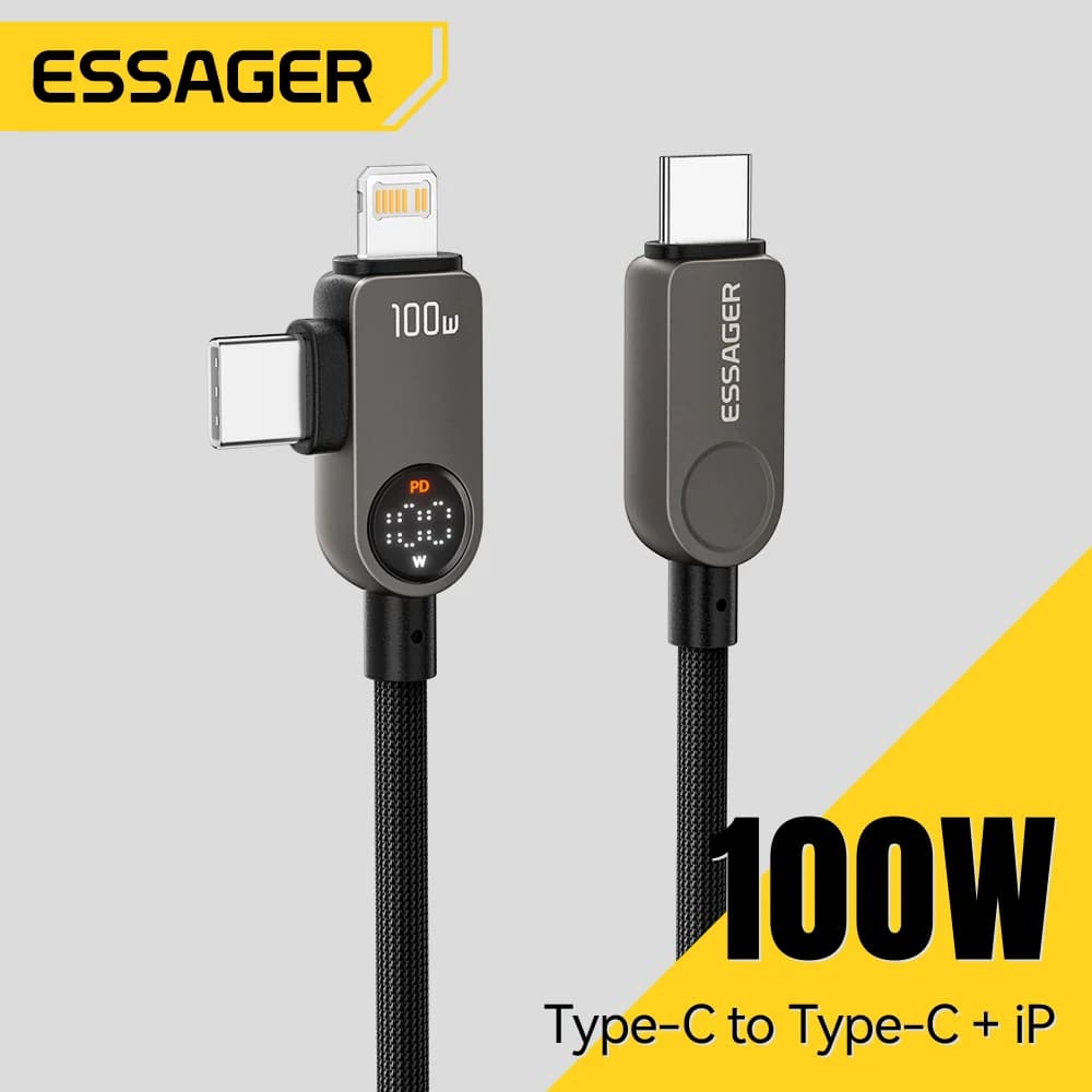 Кабель 2-в-1 USB-C на Lightning, 100 Вт PD