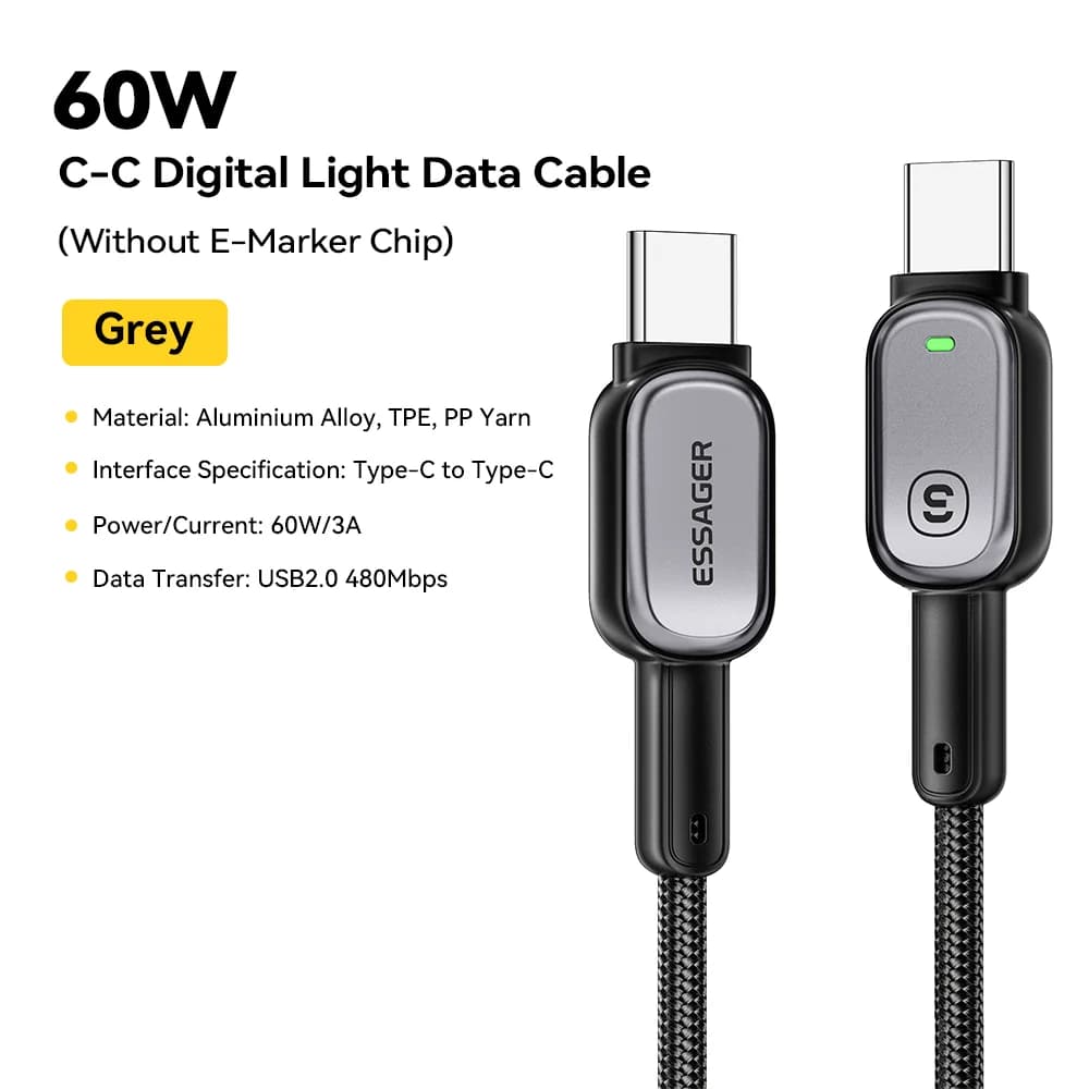 LED кабель USB-C на USB-C, 100W, швидка зарядка PD 5A