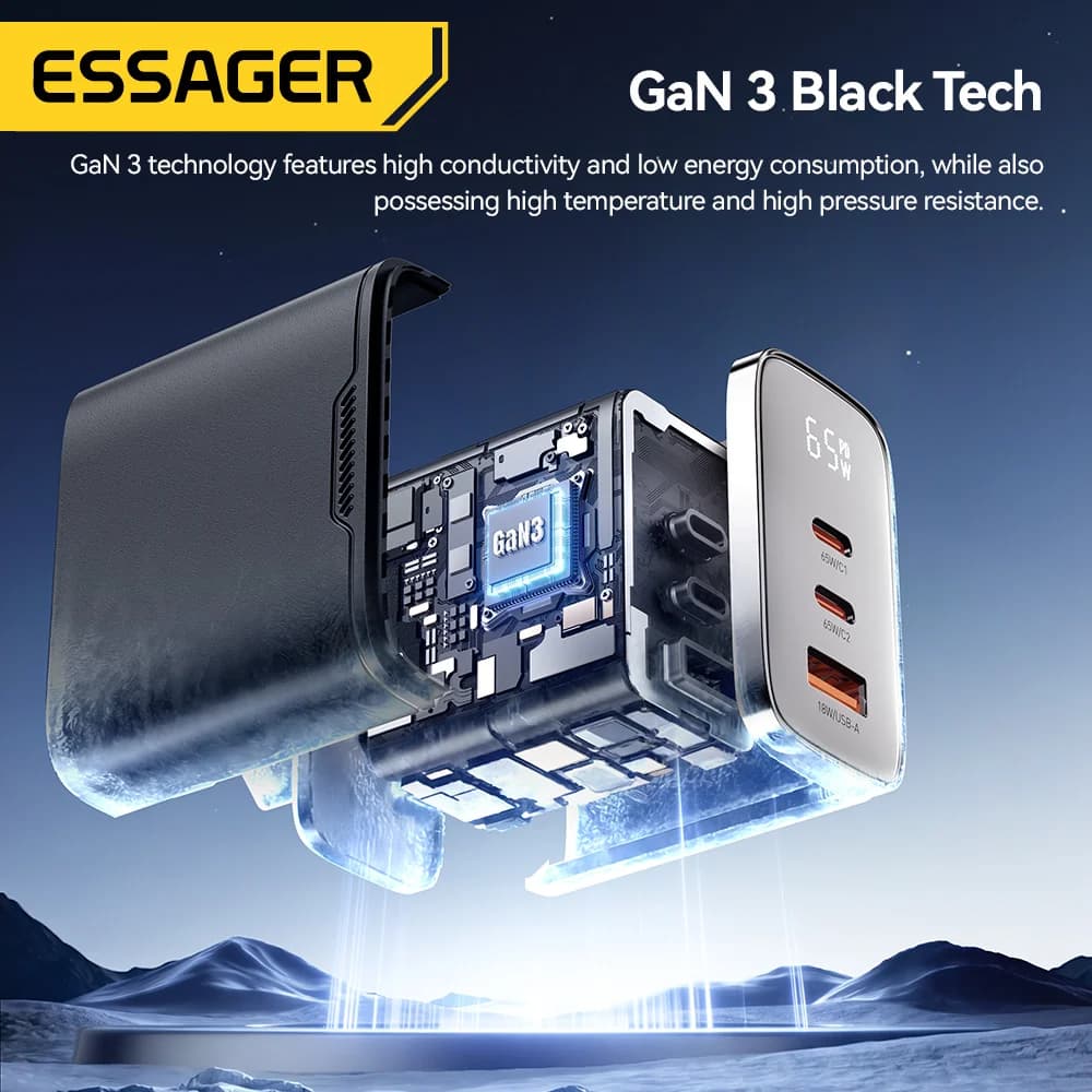 Зарядний пристрій GaN USB-C 65W з цифровим дисплеєм