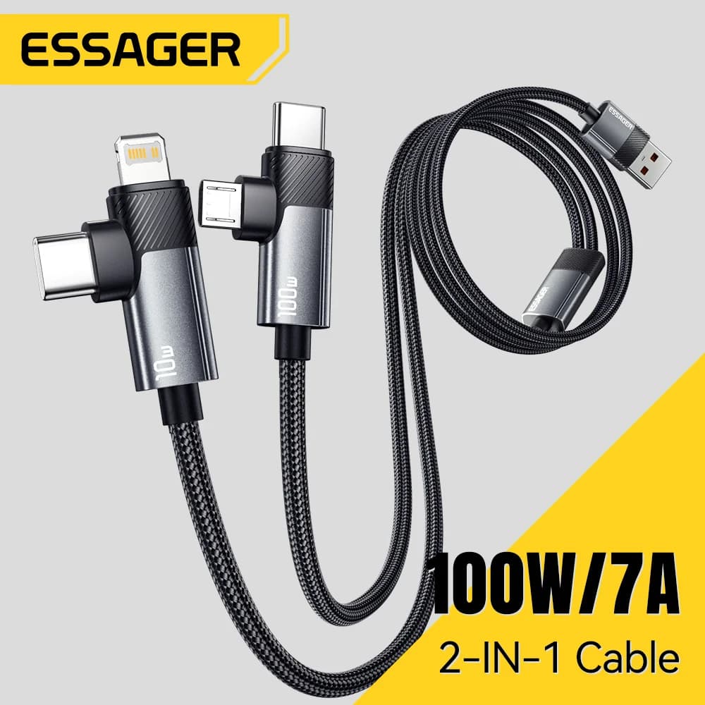 Кабель для швидкої зарядки 2-в-1 100W Type-C та Lightning