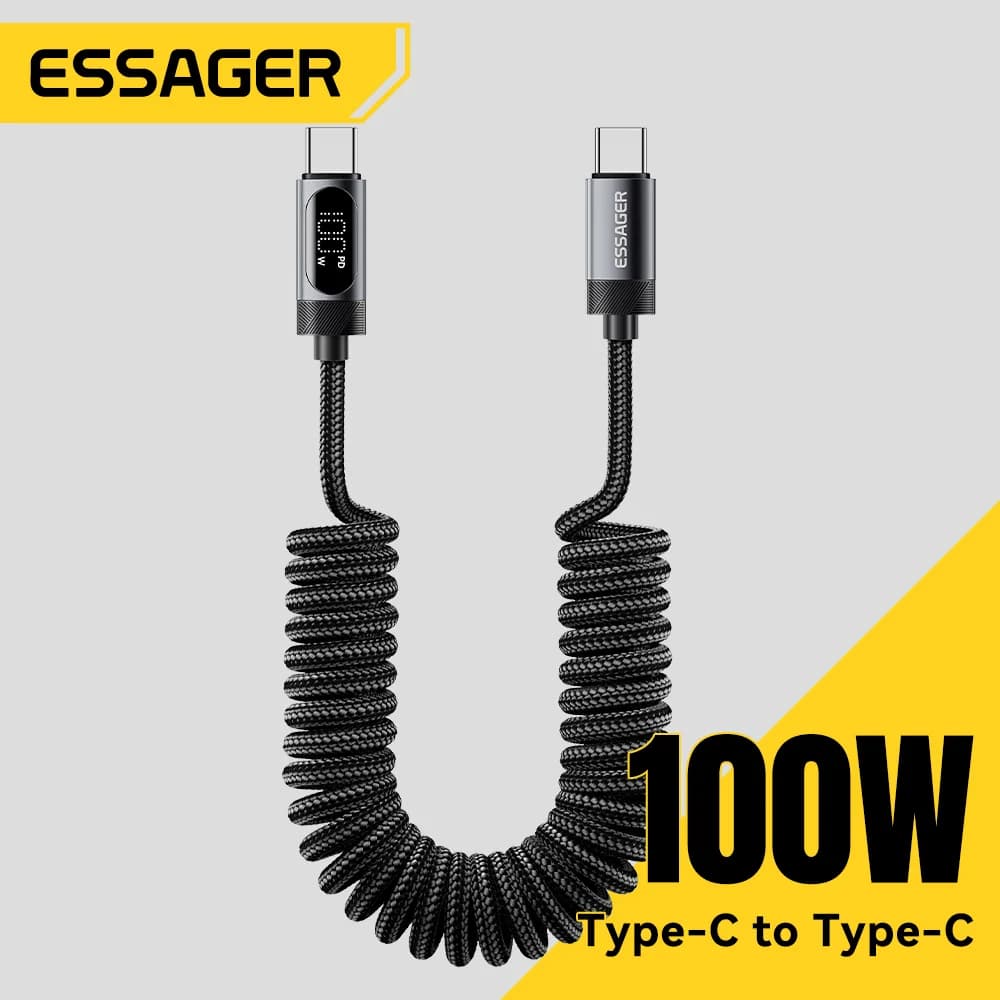 Автомобільний кабель USB-C to USB-C 100W (пружинний)