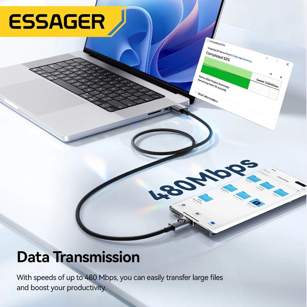 Кабель USB-C 7A 100W з цифровим дисплеєм