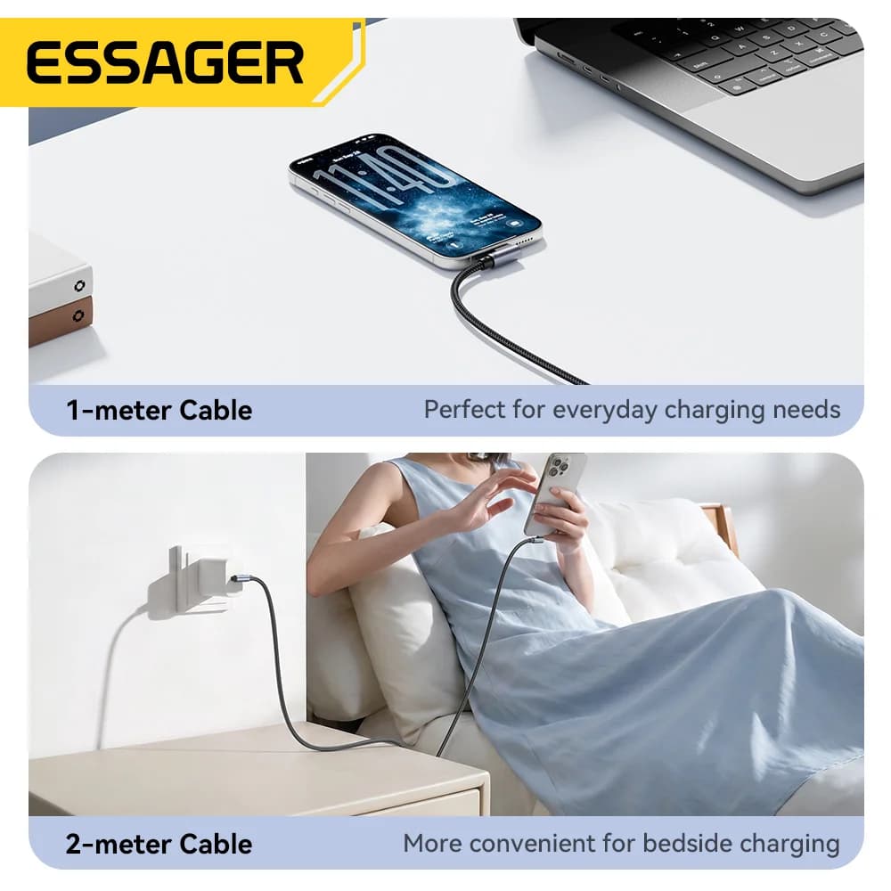 Гнутий кабель USB-C на USB-C для швидкої зарядки 100W