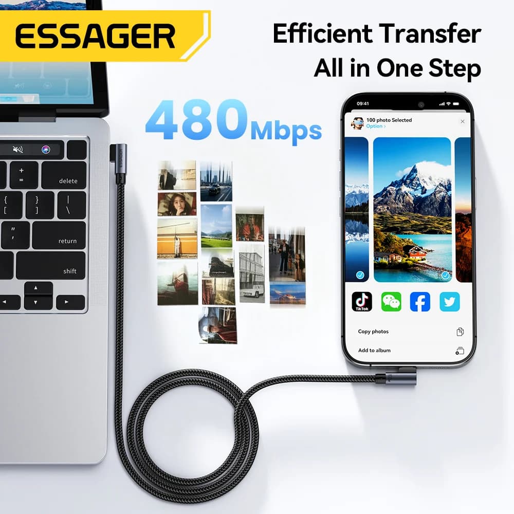 Гнутий кабель USB-C на USB-C для швидкої зарядки 100W