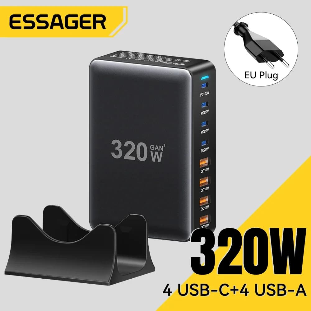 Настільна зарядна станція GaN USB-C, 8 портів, 320W