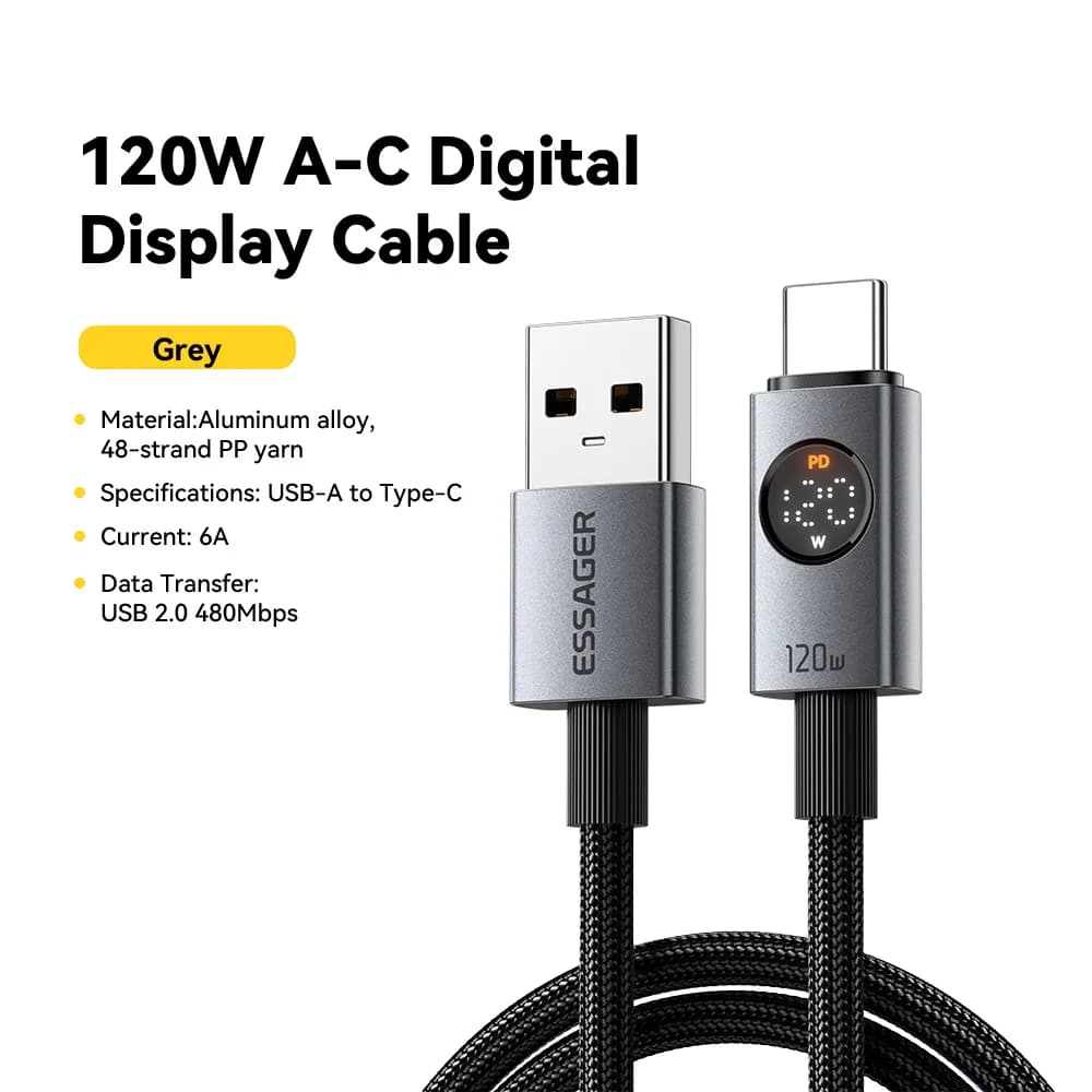 Кабель для надшвидкої зарядки USB-A на USB-C, 120W 6A