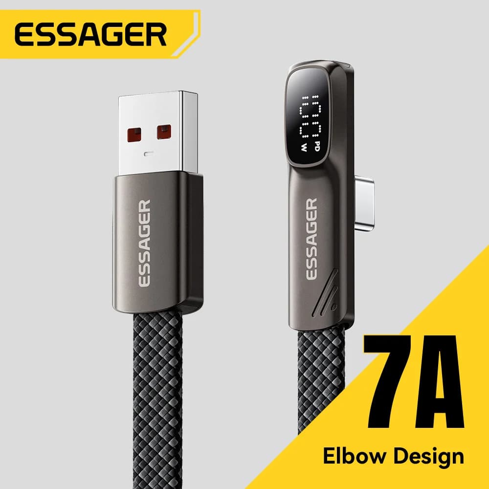 USB-C кабель 7A 100W з кутовим штекером та цифровим дисплеєм