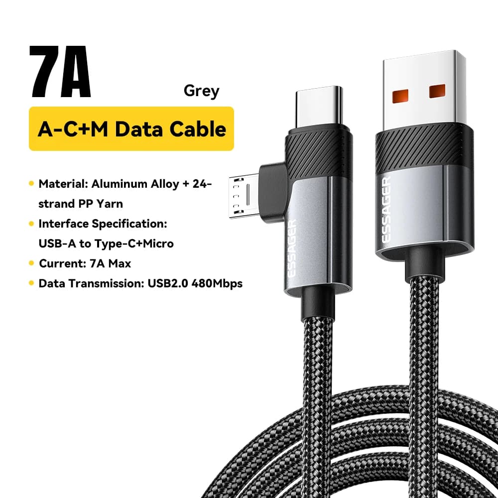 2-в-1 кабель Type-C/USB-A to Micro для швидкої зарядки PD 65W