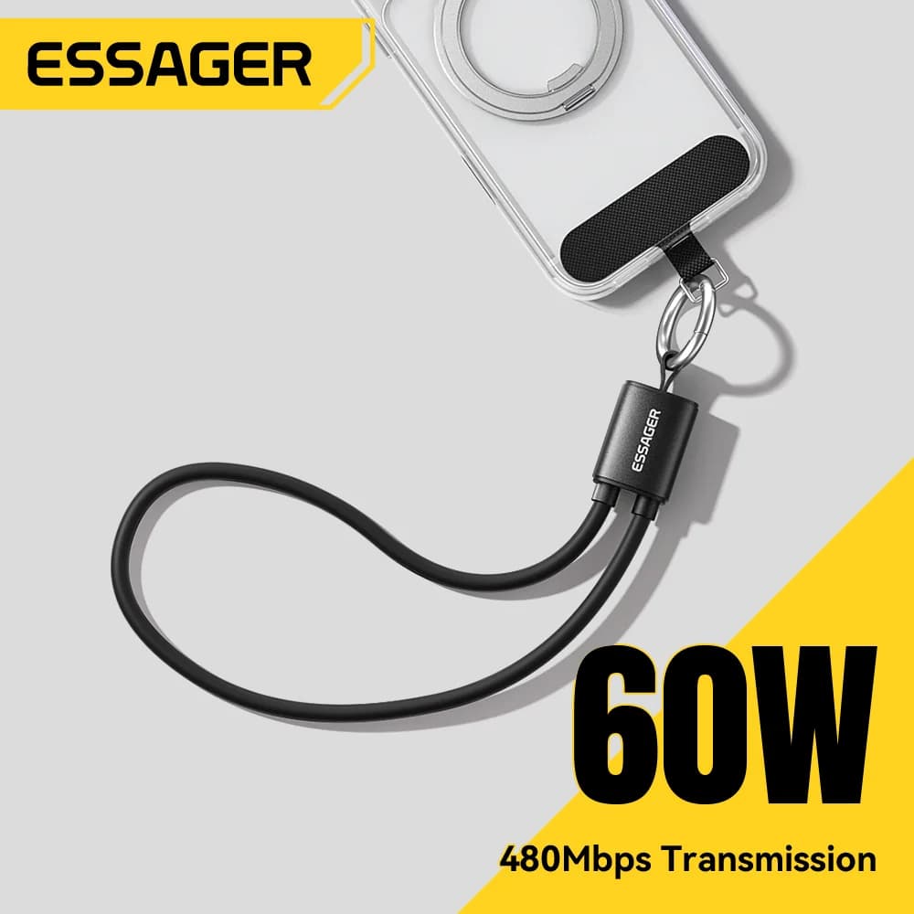 Короткий кабель-ремінчик USB-C to USB-C 60W