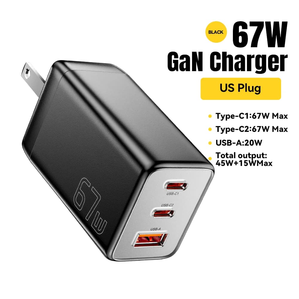 Швидкий зарядний пристрій GaN USB-C 67W з QC та PD
