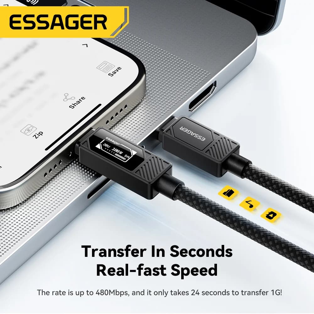 Кабель USB-C 100W PD із цифровим дисплеєм