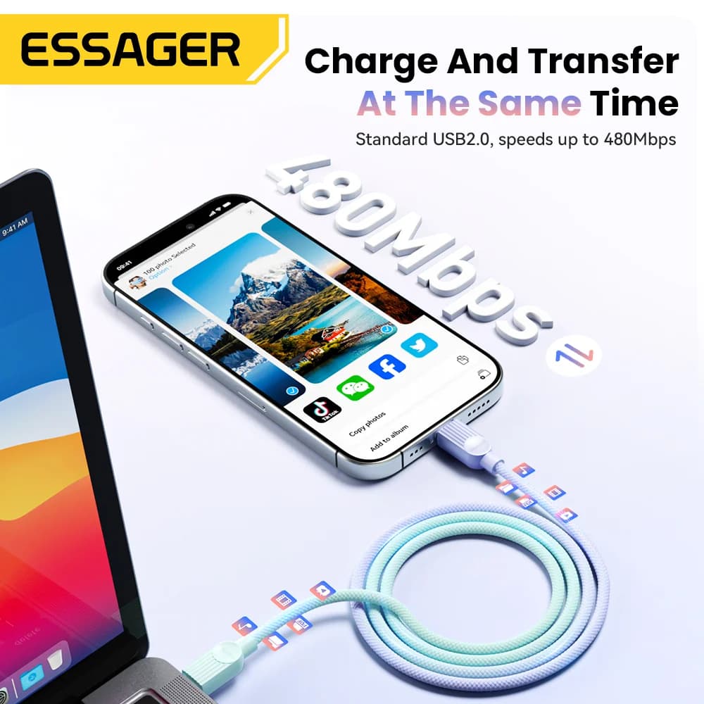 Швидкий зарядний кабель USB-C to USB-C 60W (кольоровий)