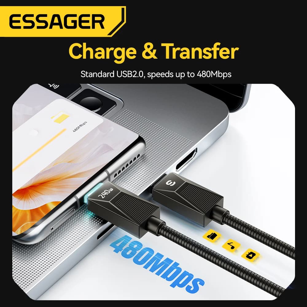 Кабель швидкої зарядки USB-C зі нержавіючої сталі 240 Вт