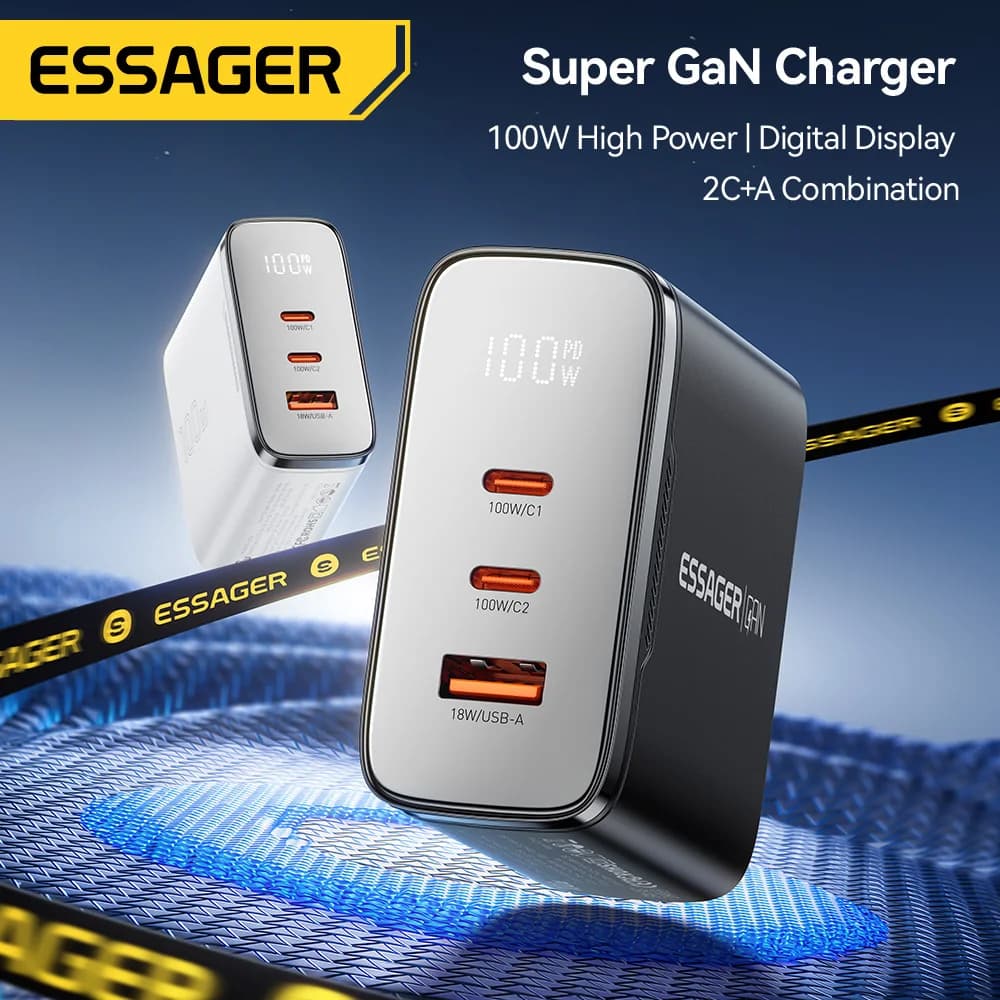 Зарядний пристрій GaN 100W USB-C з цифровим дисплеєм