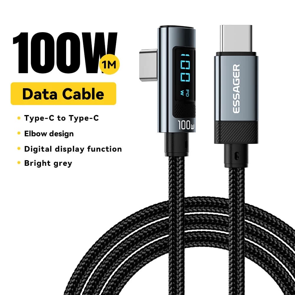 Кабель USB Type-C 100W з кутовим з'єднанням 90° та LED-дисплеєм