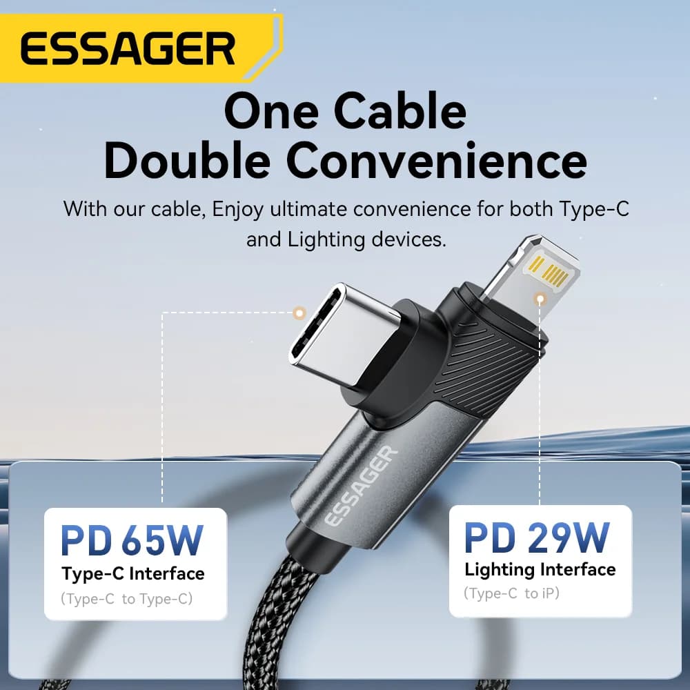 Кабель USB-C на Lightning, 2-в-1, 65W