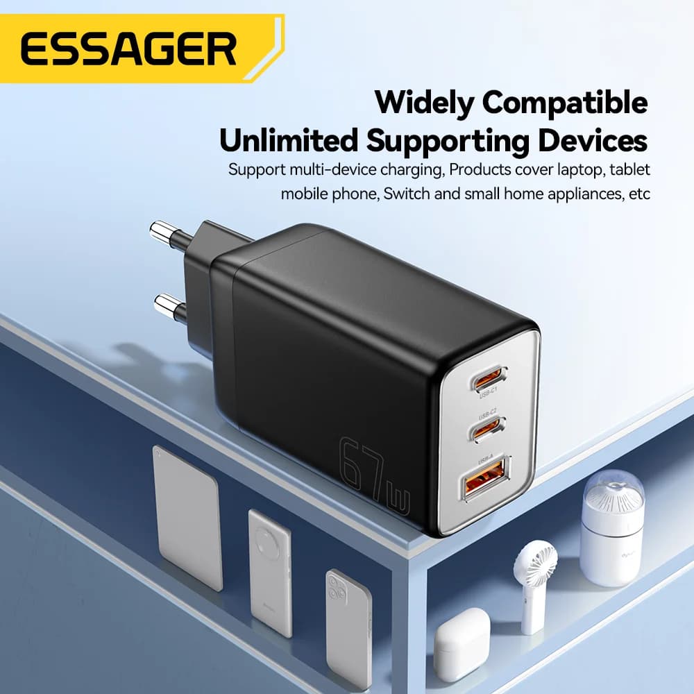 Швидкий зарядний пристрій GaN USB-C 67W з QC та PD