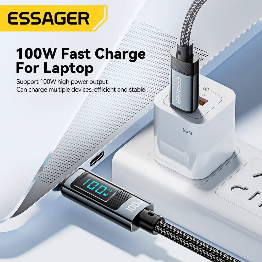Кабель USB Type-C 100W з кутовим з'єднанням 90° та LED-дисплеєм