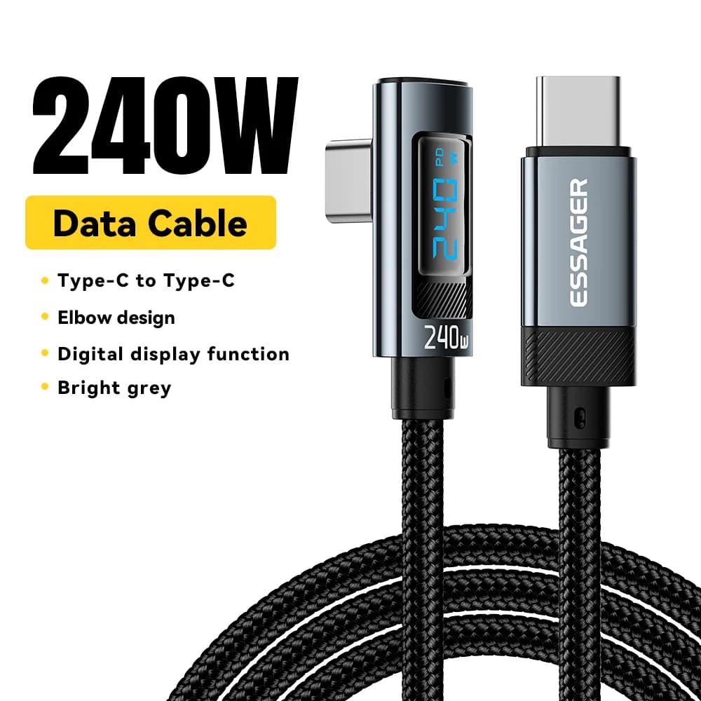 Кабель USB-C на USB-C, 240W, під кутом 90°