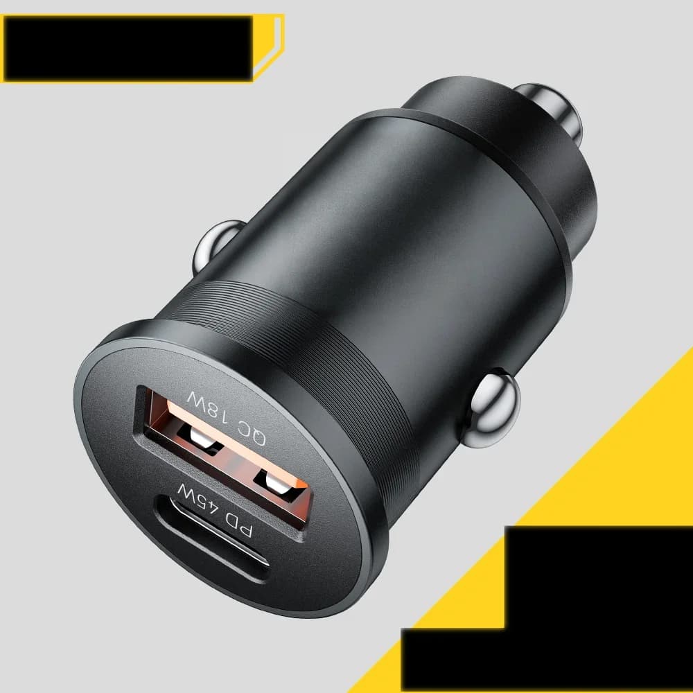 Міні-зарядний пристрій для авто USB-C 45W, QC 3.0