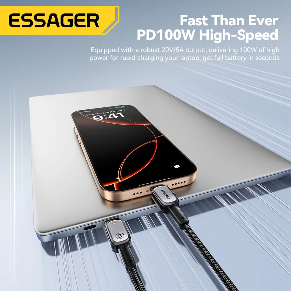 LED кабель USB-C на USB-C, 100W, швидка зарядка PD 5A